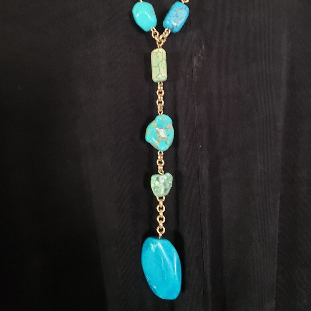 Chico's Chunky Goldtone and Faux Turquoise Necklace - Picture 6 of 7